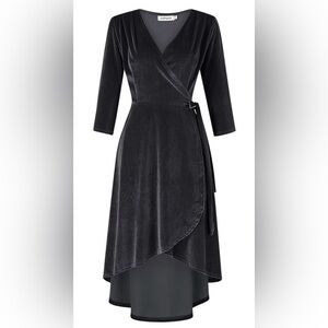 Black Velvet High Low Wrap Dress